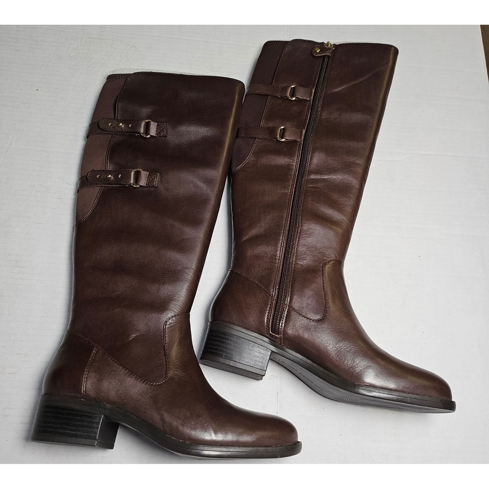 Isaac Mizrahi Live‎ Angela Espresso Brown Leather Tall Riding Boots Womens 5.5 M